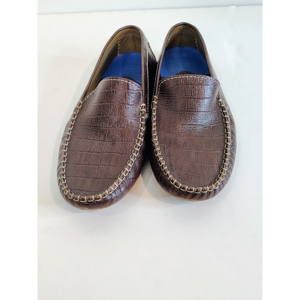 Robert Graham mens 10.5 brown crocodile style leather driver loafer shoes